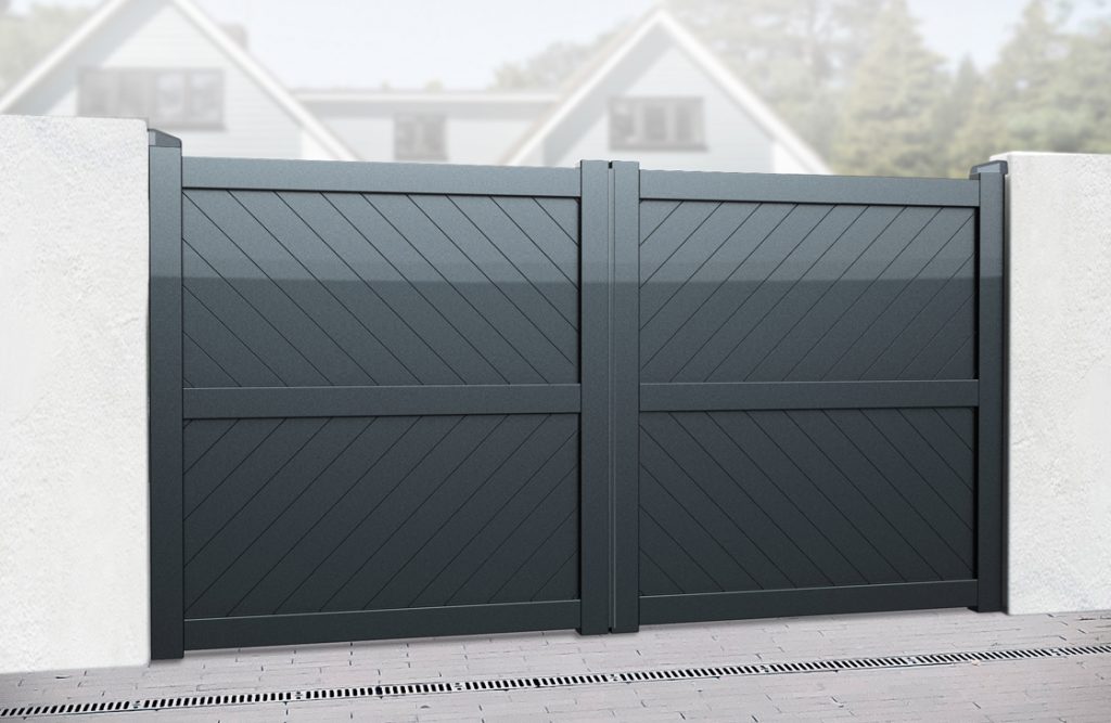 Full Privacy Aluminium Driveway Gate - Diagonal Solid Infill and Flat ...